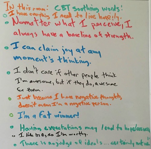 Poster of CBT soothing words from actual clients